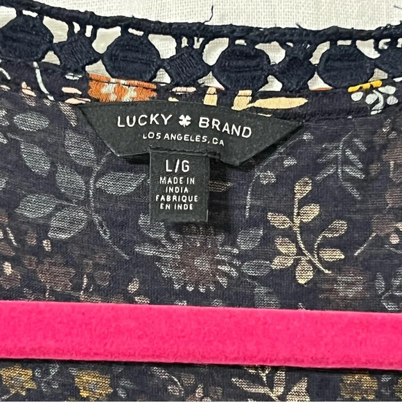 Lucky Brand Sleeveless Crochet Accent Floral Navy/Yellow - Picture 4 of 8